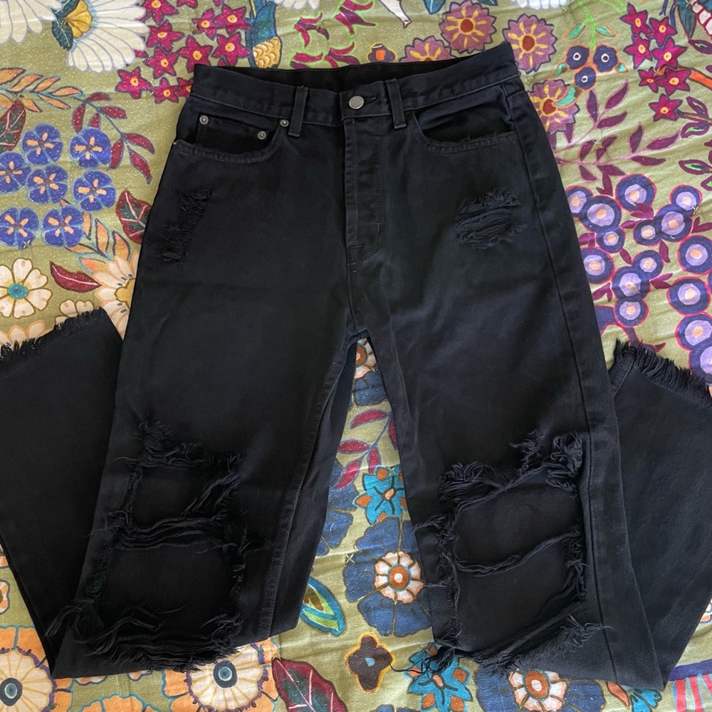 Carmar Black Distressed Straight-Leg Denim Jeans Size 28